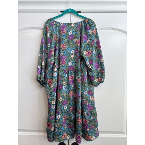 Umgee Multicolor Floral/ Paisley Knee Length Dress with Bishop Statement Sleeves - Picture 4 of 5